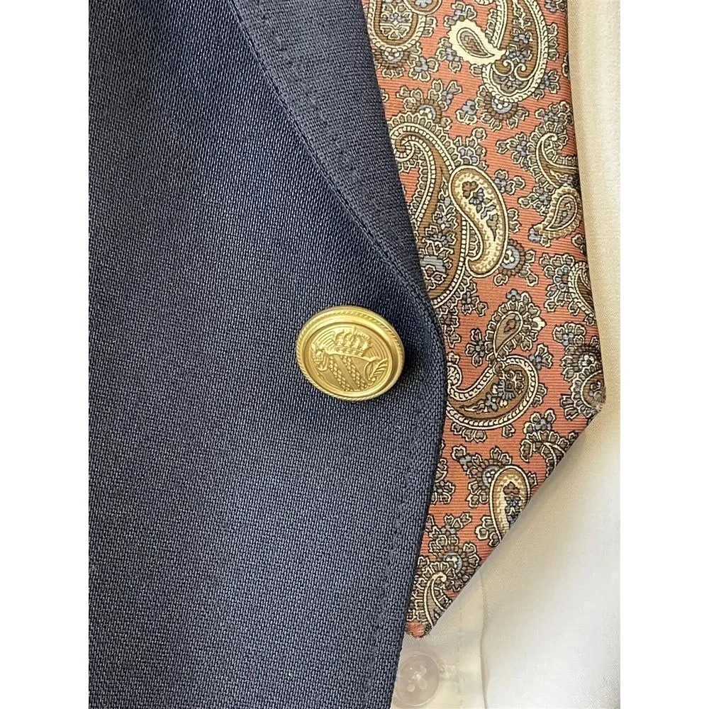 VTG David Taylor 52L Navy Wool Blend Hopsack Gold 2Btn Blazer Sport Coat Jacket‎